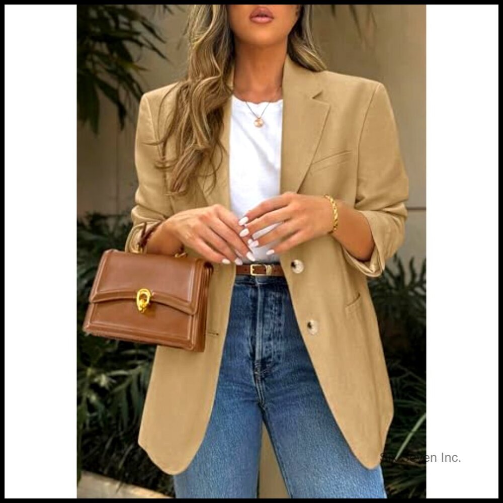 Long Sleeve Lapel Open Front Suit Jacket Blazer with Pockets - Picture 5 of 7